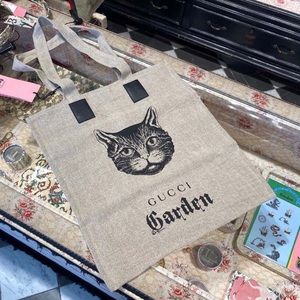 Gucci garden florence cat face linen tote bag
